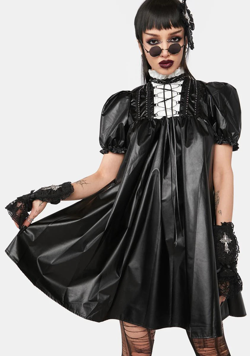 Vegan Leather Lace Up Mini Dress