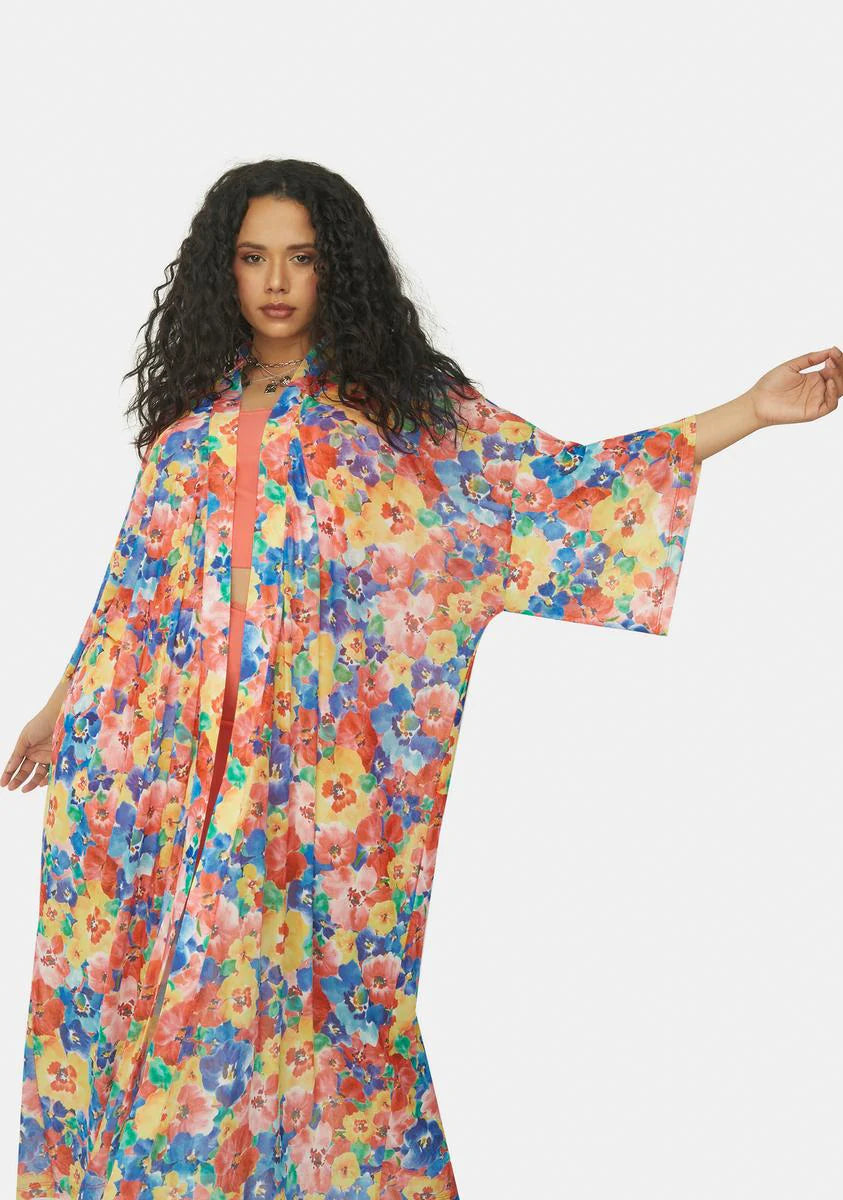 True Spring State Of Mind Floral Mesh Robe