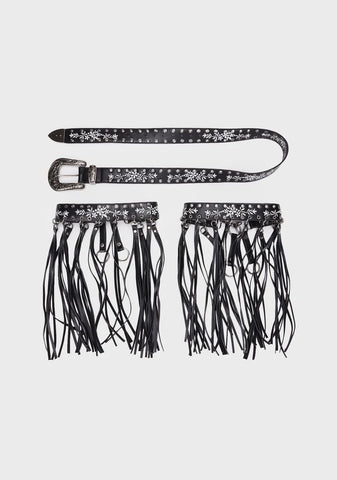 Cavern Crazy Fringe Belt - Black