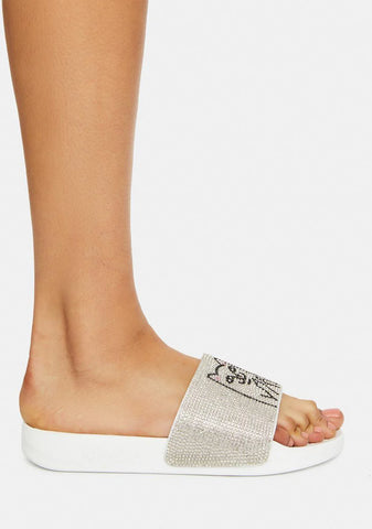 White Rhinestone Lord Nermal Slides