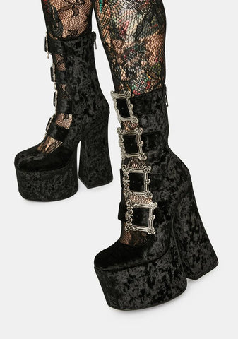 Through The Woods Velvet Buckle Platforms
