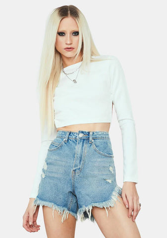 West Coast Distressed Long Denim Shorts