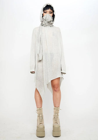 Atmosphere Unisex Hooded Asymmetrical Top With Scarf