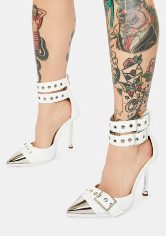 White Ripley Patent Buckle Heels