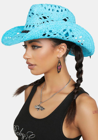 Aqua Country Side Straw Cowboy Hat