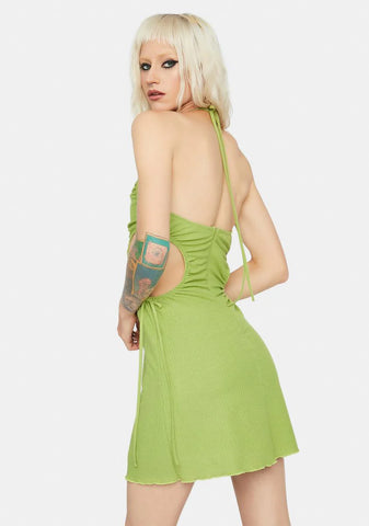 Clearly Lovely Ruched Halter Mini Dress