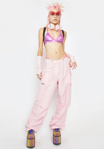 Silky Pink Flap Pocket Cargo Pants