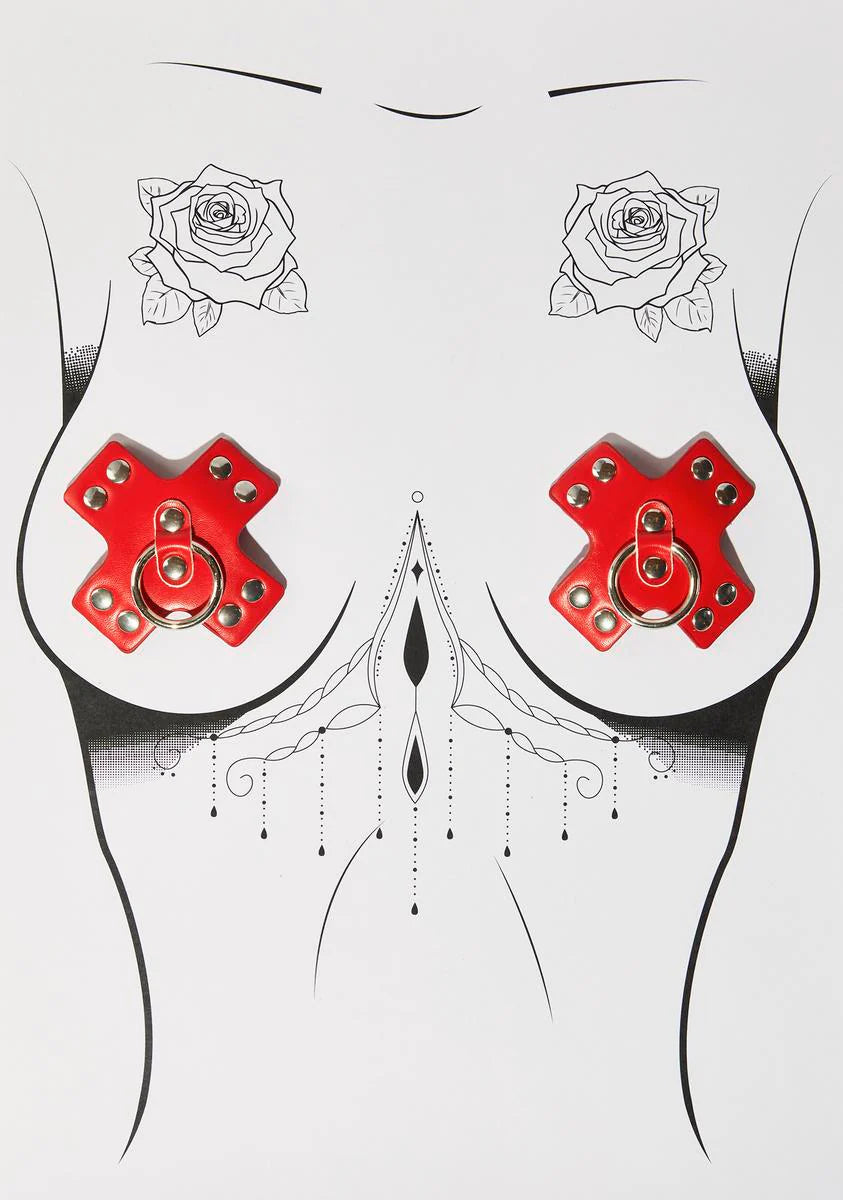 Red Pierced N' Punked Cross Pasties