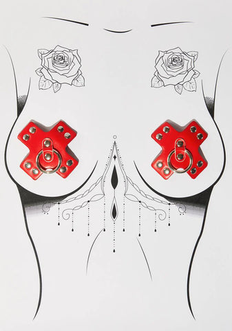 Red Pierced N' Punked Cross Pasties