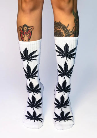 White Plantlife Crew Socks