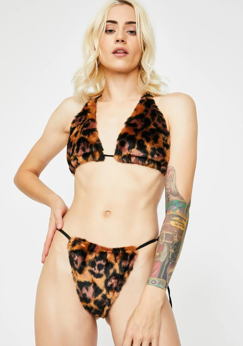 Cheetah Faux Fur Lingerie Set