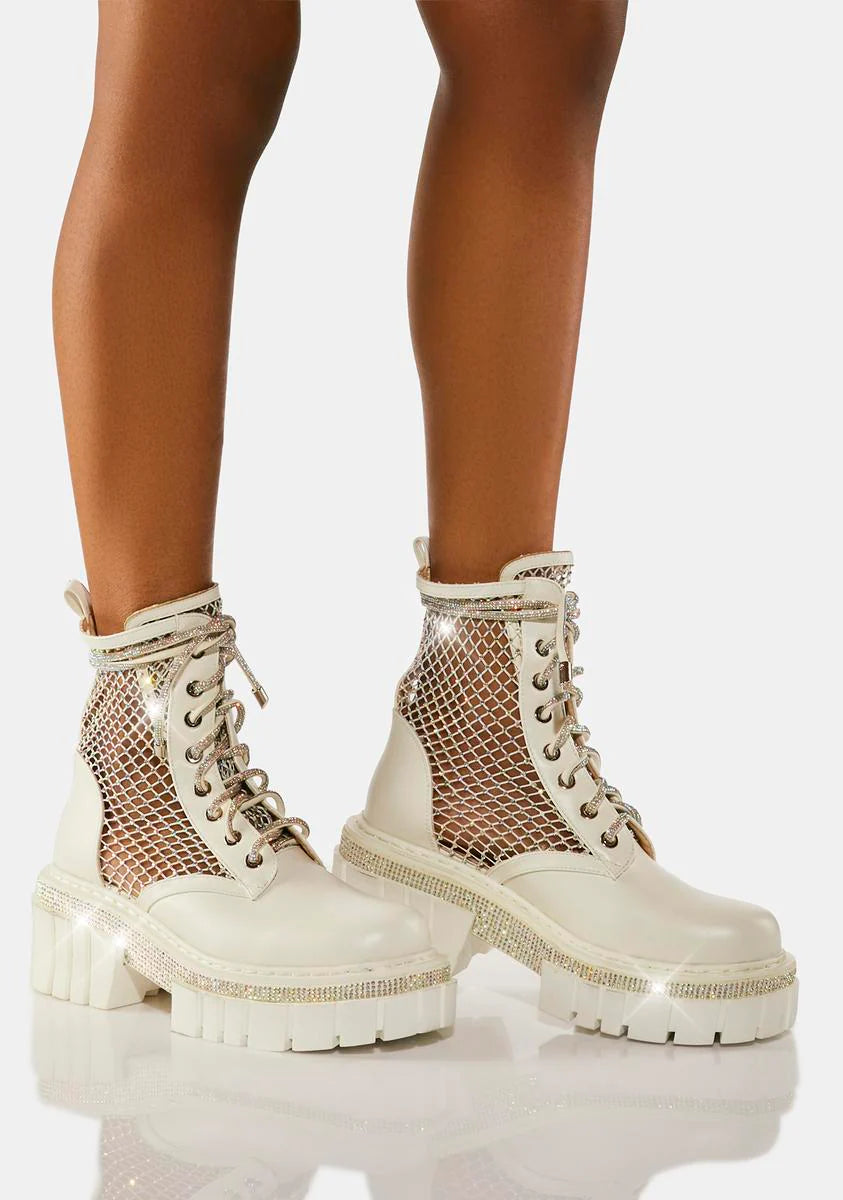 White Diamond Drip Combat Boots