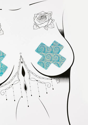 DK X Neva Nude Blue Holo Swirl Cross Pasties