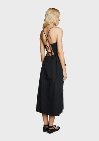 Springtime Stroll Midi Dress - Black
