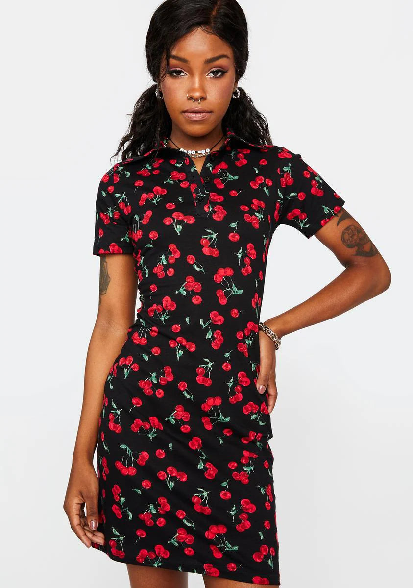 Cherries Black Jeeves Mini Dress