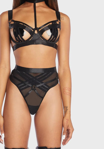 Bondage Stripe 2 Piece Choker Lingerie Set