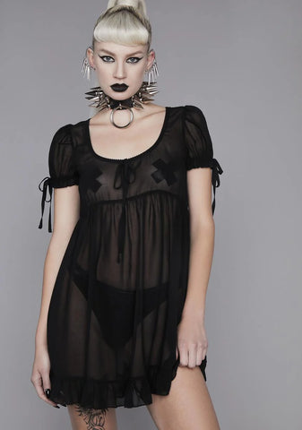 Dark Wayward Romance Chiffon Babydoll Dress