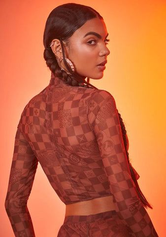 Luxury Vibes Checker Mesh Crop Top