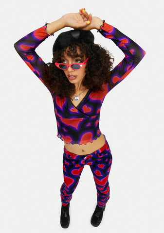 Electric Juice Mesh Heart Long Sleeve Crop Top