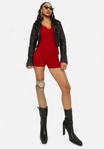 Rust Casual Cutie Notched V-Neck Tank Romper