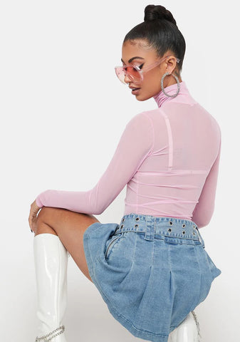 Lavender Mesh Turtleneck Top