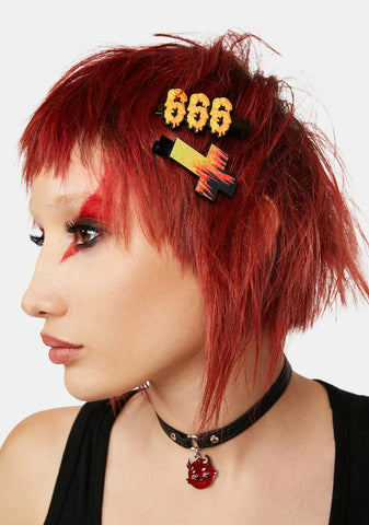 666 And A Cross Skip Hair Pins Set