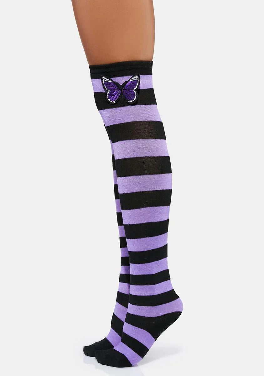 Violet Monarch Wonder Striped Knee High Socks