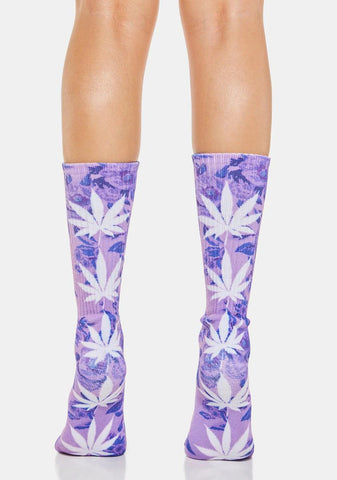 Purple Tie Dye Digital Plant Life Socks