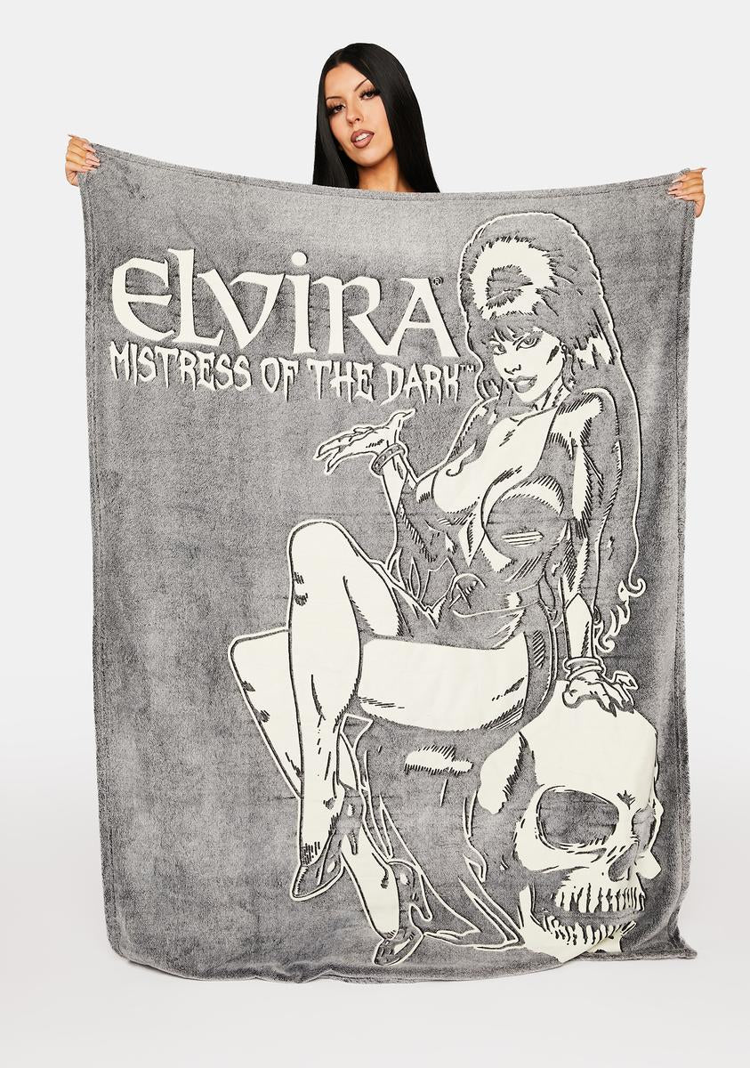 Elvira Comic Skull Glow In The Dark Blanket
