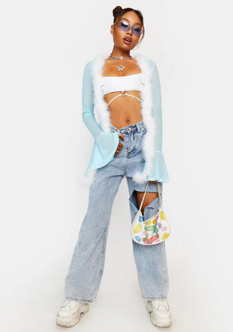 Pale Front And Center Mesh Kimono