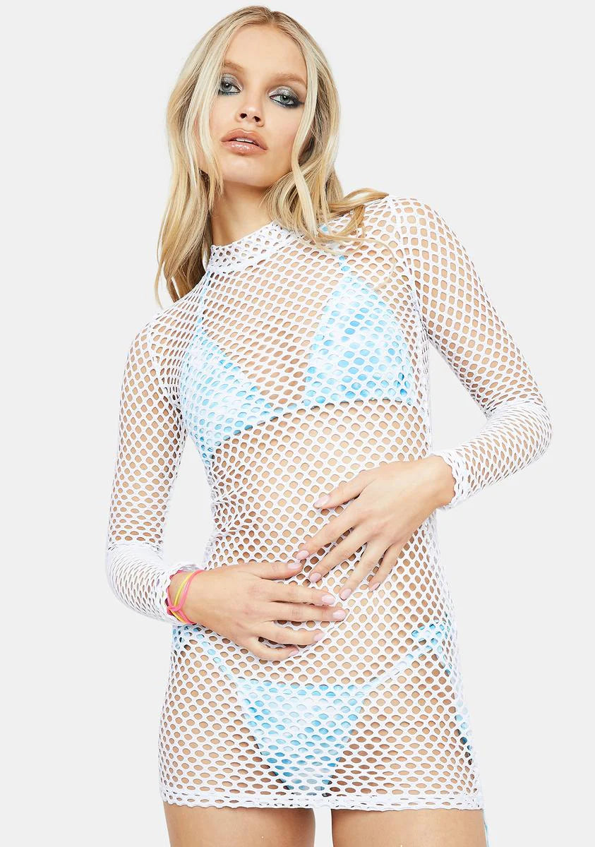 Icy Kinetic Kitten Fishnet Dress