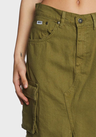 Khaki Soda Denim Cargo Skirt