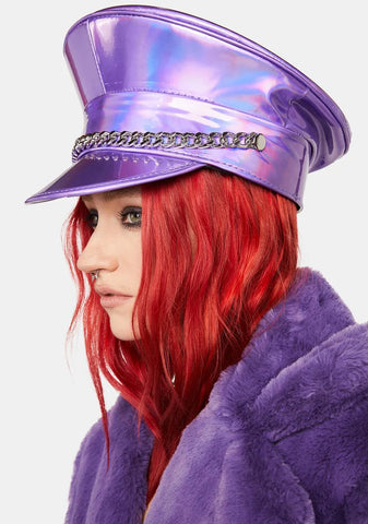 Purple Holographic Chain Captain Hat