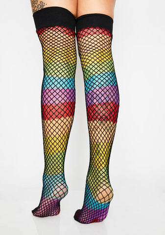 Rainbow Trixx Fishnet Thigh Highs