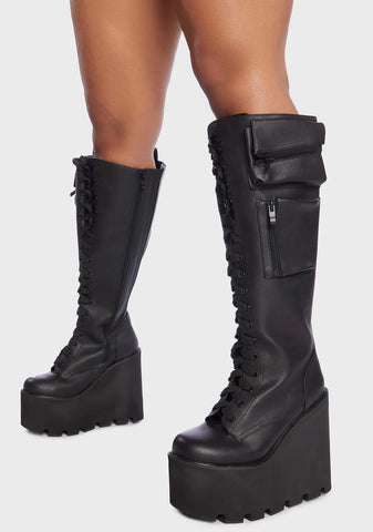 Wide Fit Obsidian Pocket Platform Boots