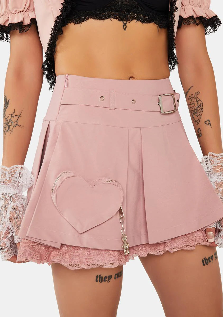 Alternative Rebel Heart Bag Pleated Mini Skirt