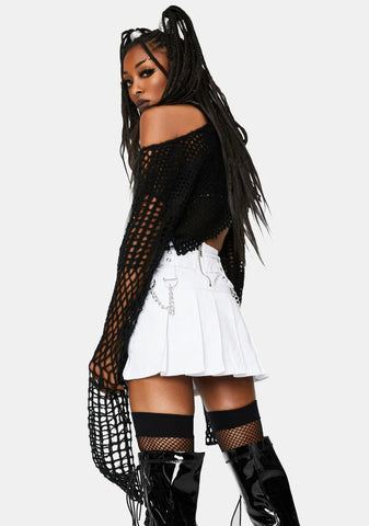 White Stud And Chain Mini Skirt