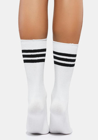 White Tri-Ring Crew Socks
