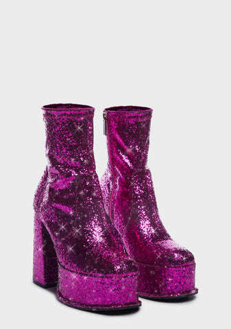 Purple Glitter Edge Platform Ankle Boots