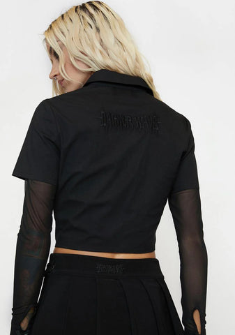Filter Crop Shirt With Mesh Sleeves