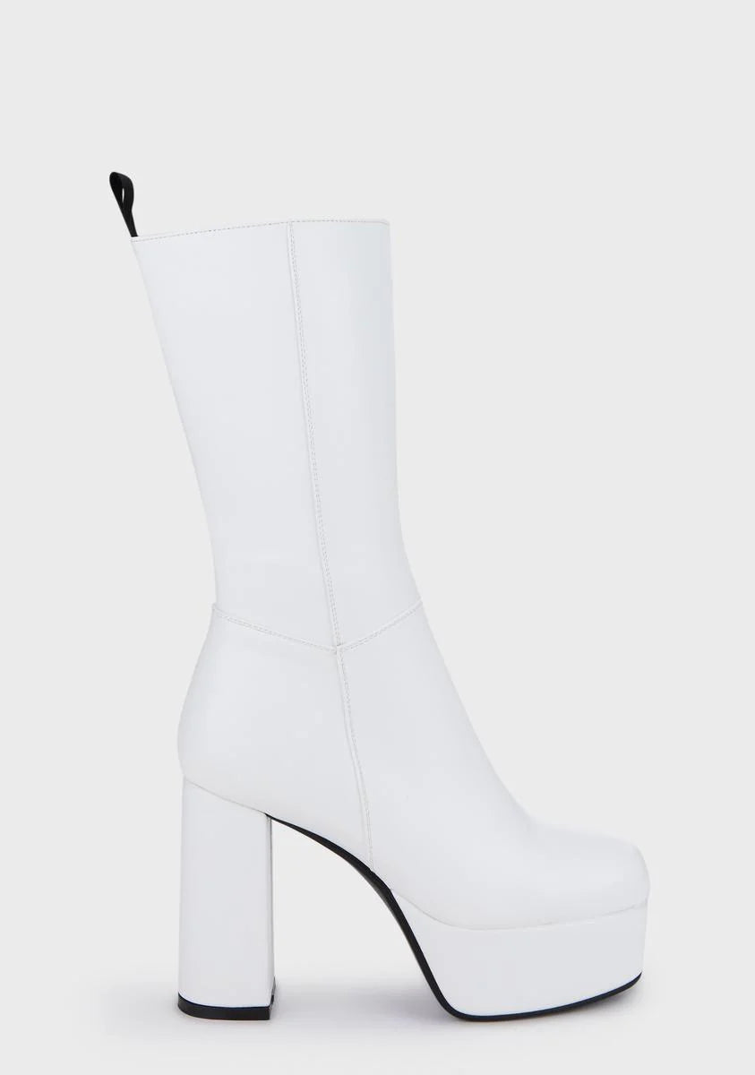 Wide Fit White Going Under Platform Boots