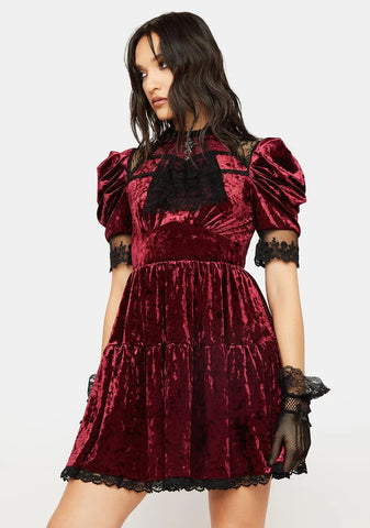 Dead Wine Frilly Neck Dress