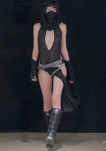 Tempo Hooded Maxi Keyhole Tank And Panty Set - Black