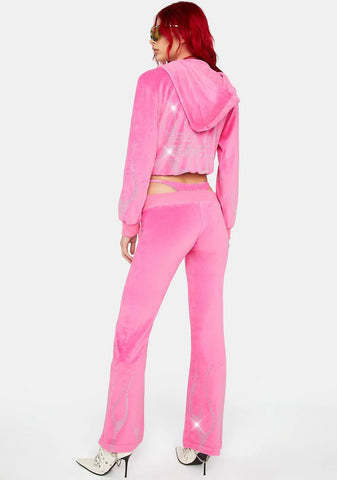 Pink Flame Velour Thong Pants