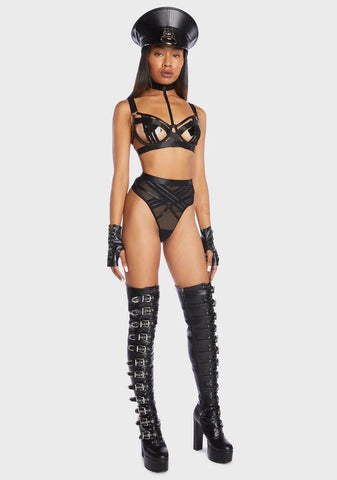 Bondage Stripe 2 Piece Choker Lingerie Set