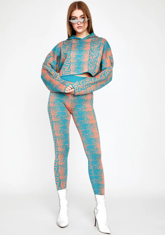 Turquoise Rattle Me Cropped Hoodie