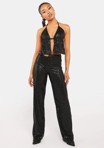Drape Sequin Black Sanju Trousers