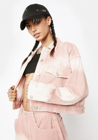 Pink Tones Tie Dye Boxy Denim Jacket