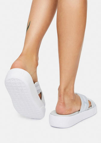 White Suede Tape Platform Slide Sandals