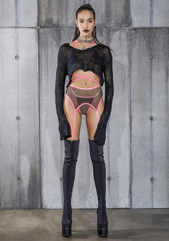 Snare Cropped Longer Sleeve Sheer Knit Sweater